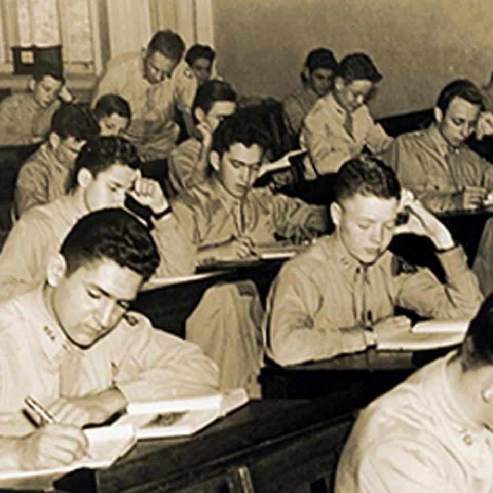 St. Edward's University students attending class in the 1940s