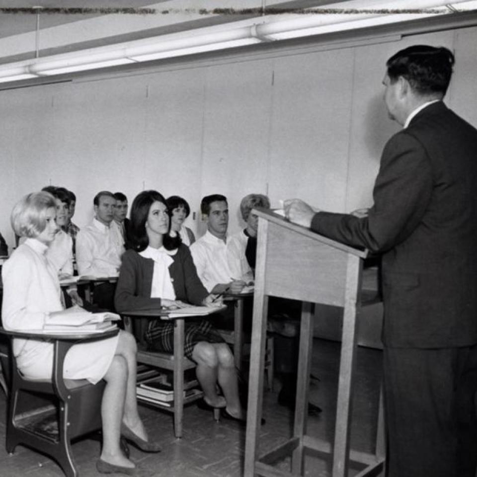 St. Edward's University students attending class in the 1960s