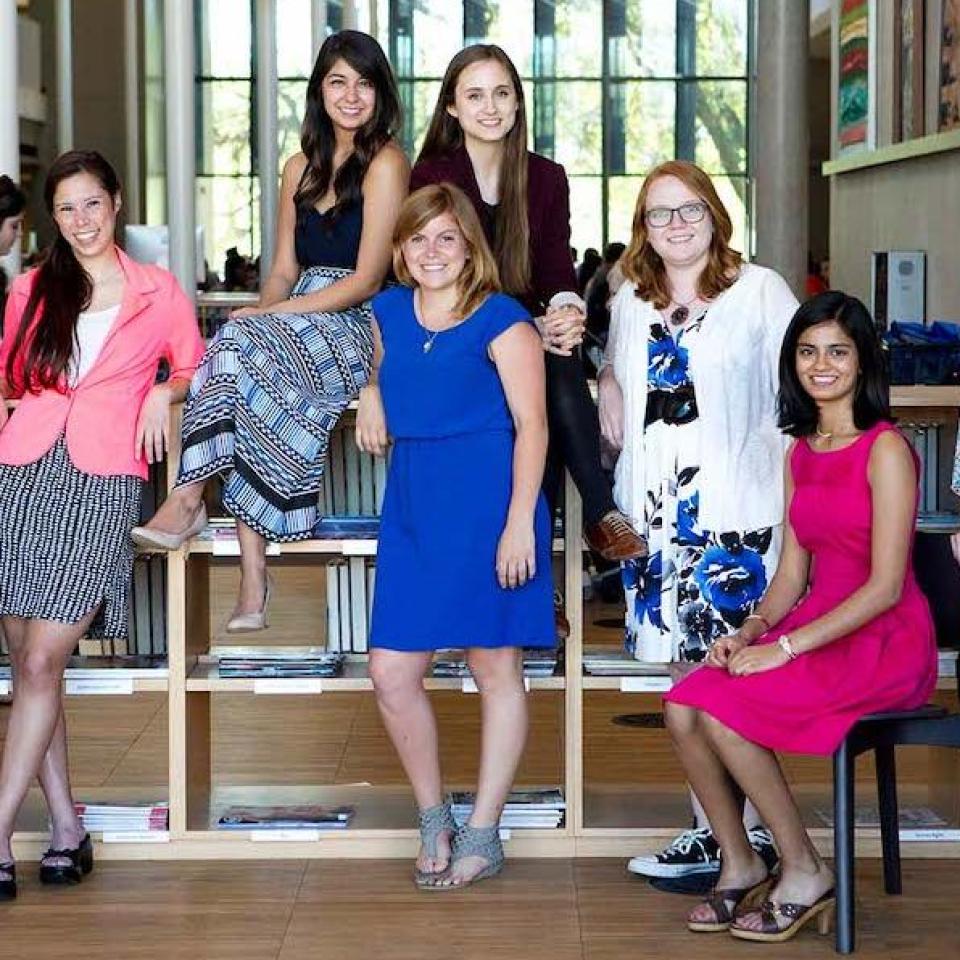 The 2015 Fulbright Students pose together in the Munday Library at St. Edward's University