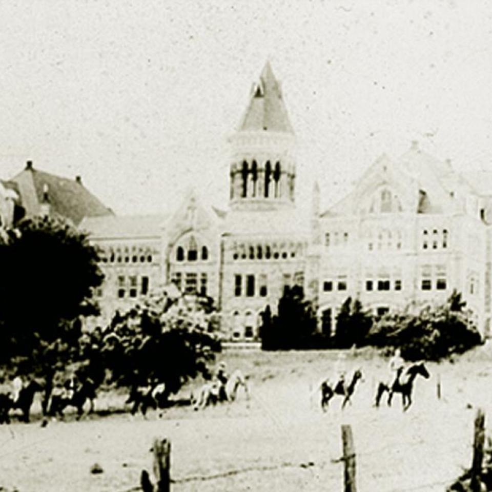 Main Building at St. Edward's University is shown completed in the late 1880s