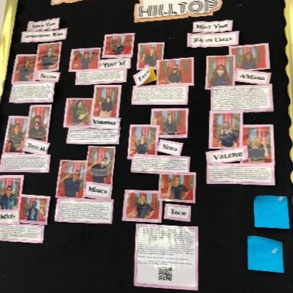 A bulletin board features pictures of resident assistants.