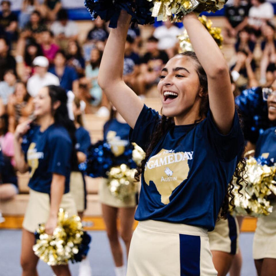 cheerleader at pep rally