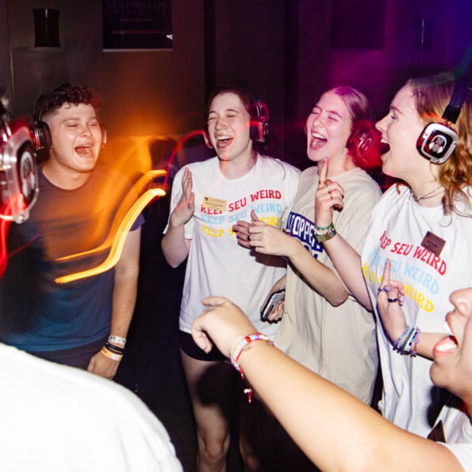 students at silent disco