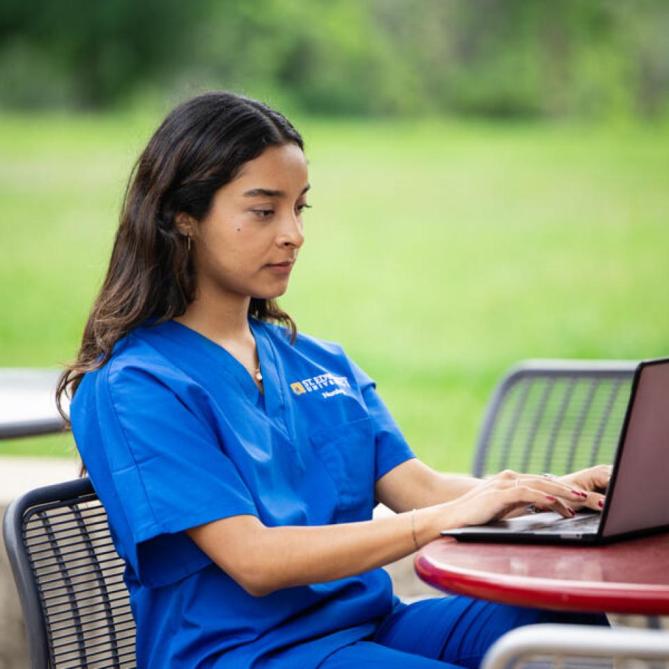 Nursing student on their laptop 