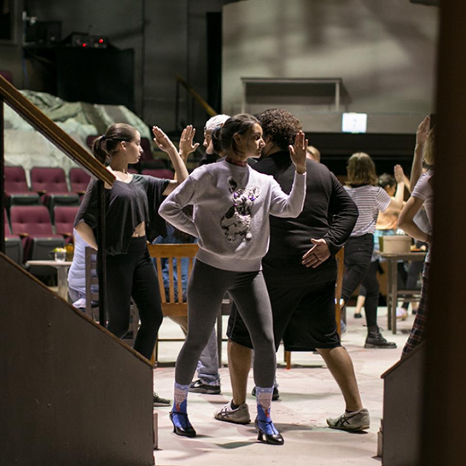 Students rehearsing Cabaret.