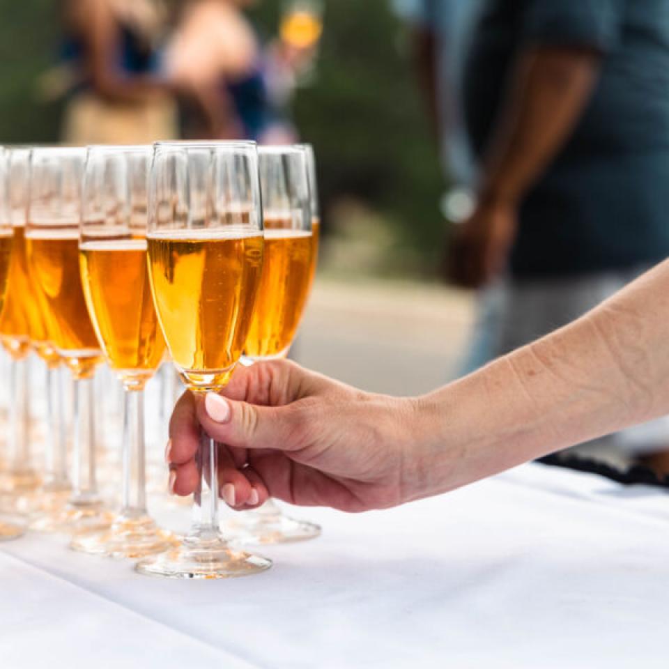 champagne at red doors ceremony