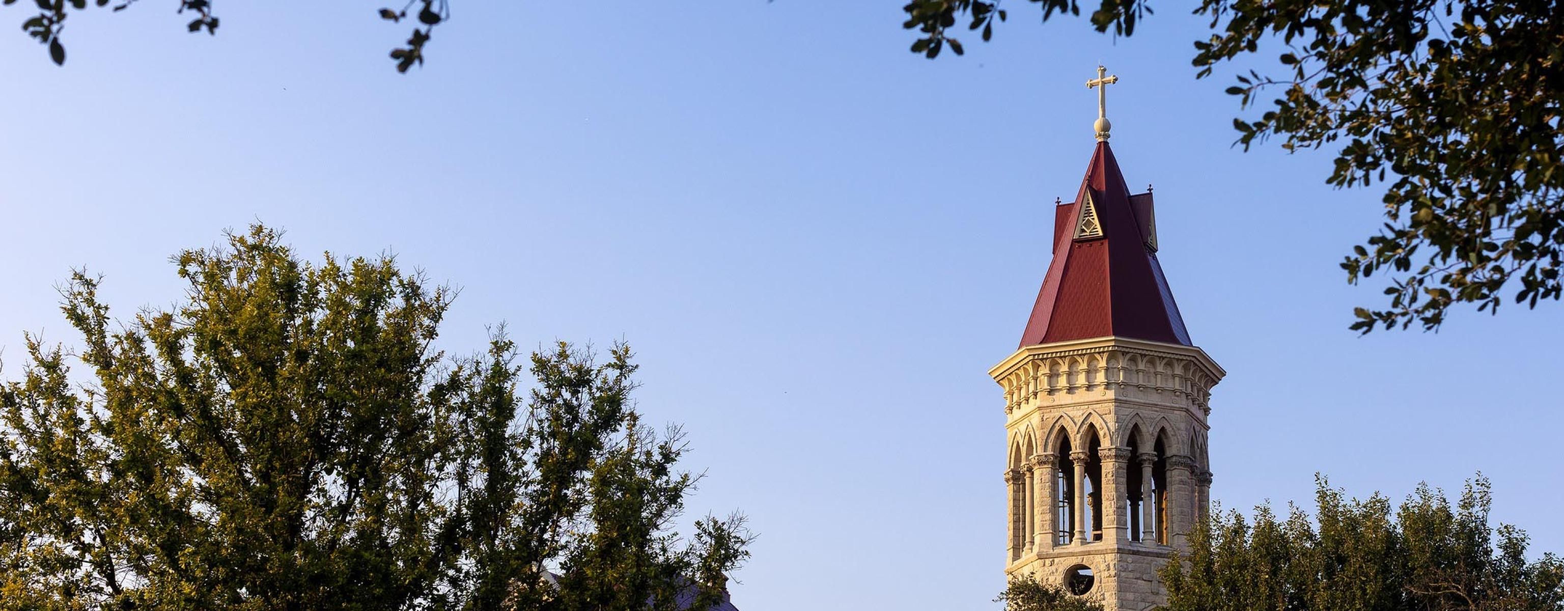 Twilight view of Main Building on the St. Edward's University campus