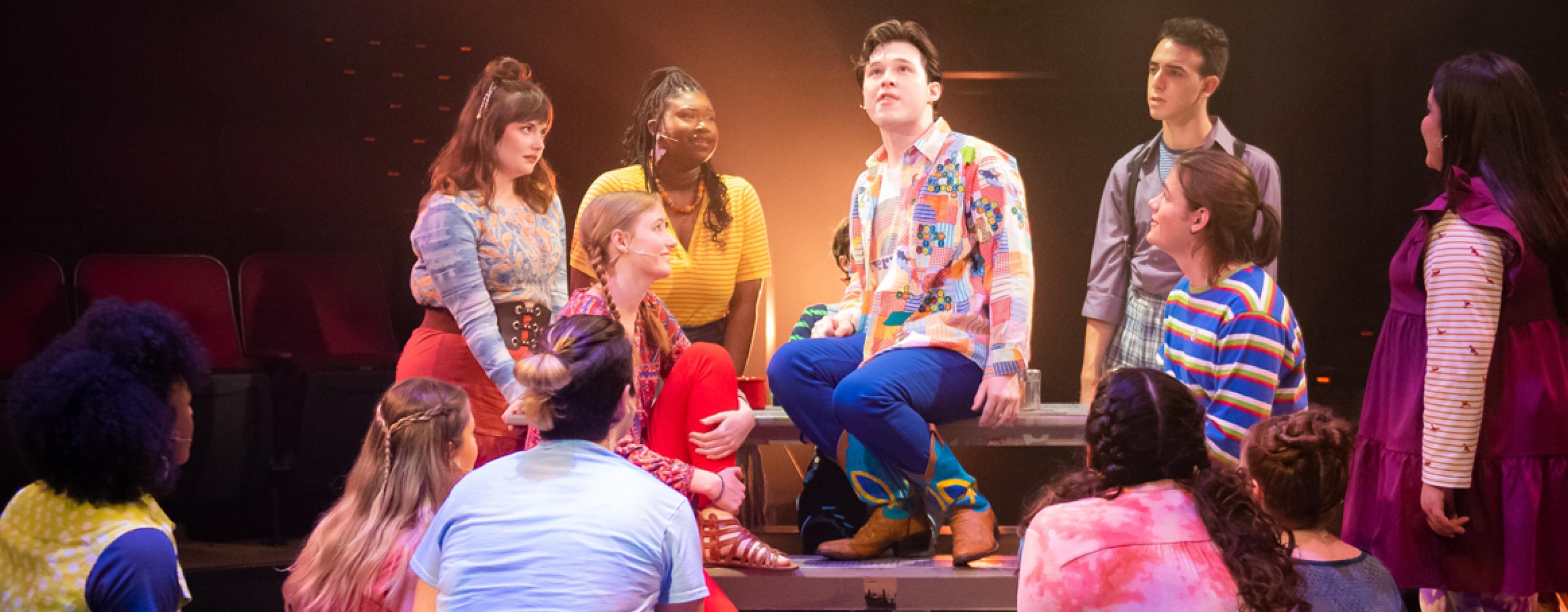 Student actors singing in "Godspell" at the Mary Moody Northen Theatre.