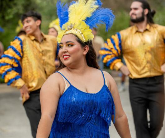 Ballet Folklorico members wear blue and gold while performing during homecoming.