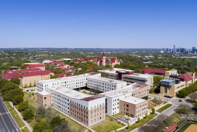 An aerial view of campus.