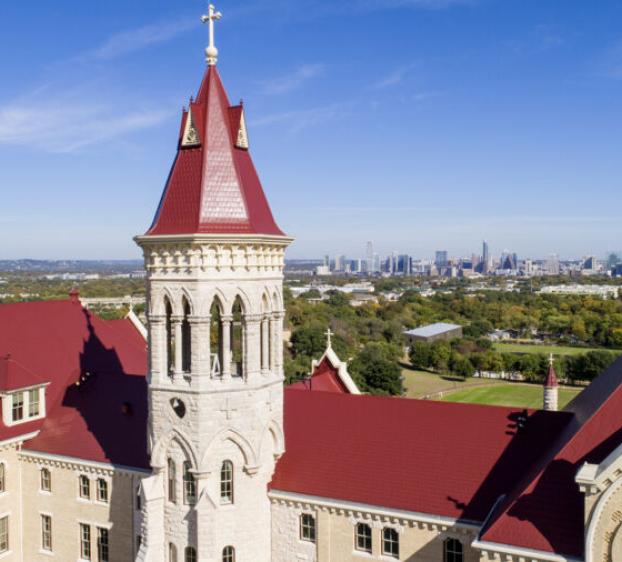 View of St. Edward's with the Austin downtown skyline in view