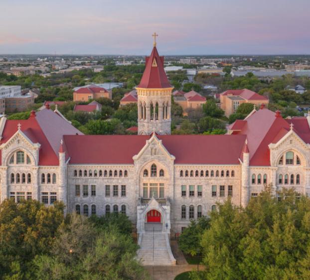 Aerial view of Main Building at St. Edward's University