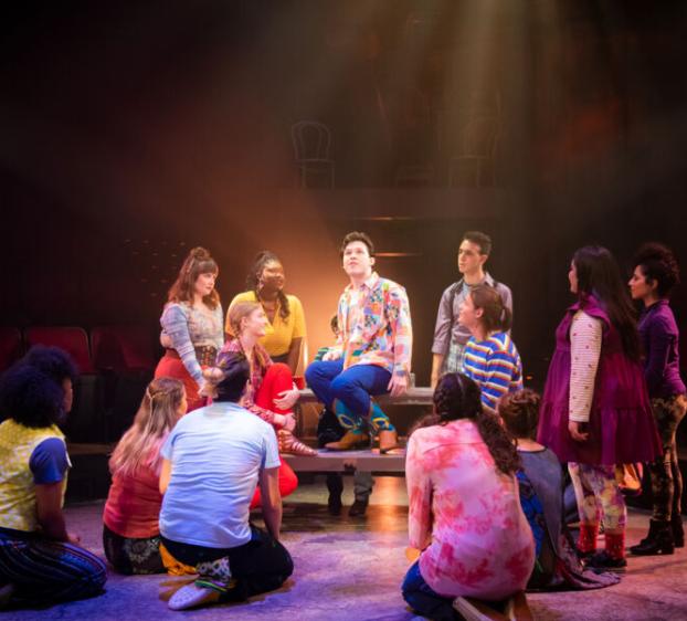 Students performing in Godspell at the Mary Moody Northen Theatre at St. Edward's.