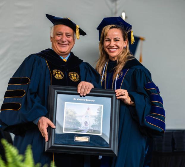 President Fuentes with Austin Mayor Kirk Watson at St. Edward's University graduation