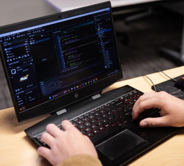 Person coding on a laptop