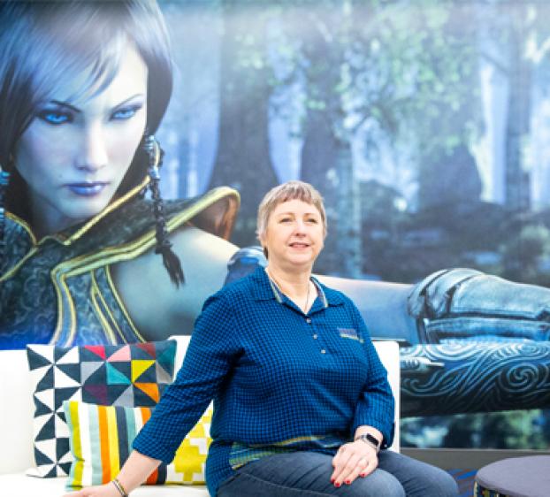 Sheri Graner Ray, a former Senior Game Designer at EA and now a game industry consultant, poses in her office.