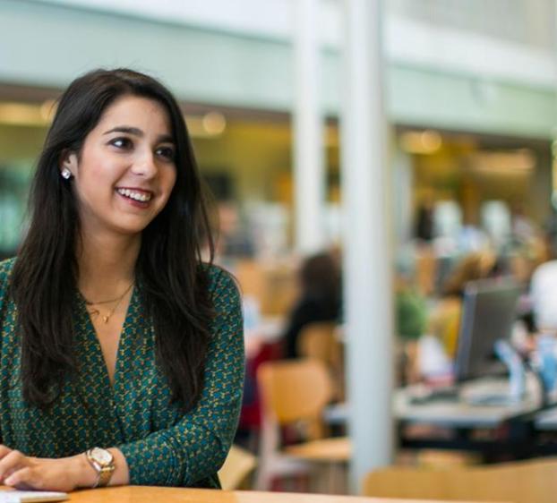 Victoria Ochoa, a Truman Scholar, poses in the Munday Library.