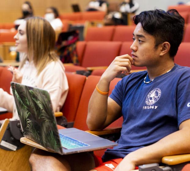 Students listen during a class at St. Edward's University
