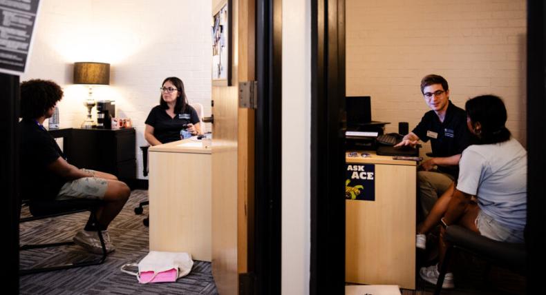 Students meet with their Success Coaches in their Moody Hall offices.