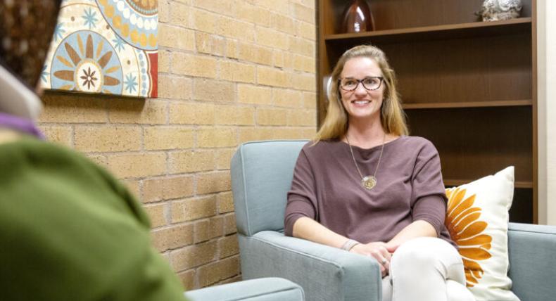 Graduate students leads a session at the on-campus Career and Counseling Lab.