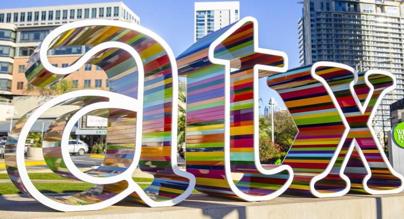 Colorful ATX letters in downtown Austin.