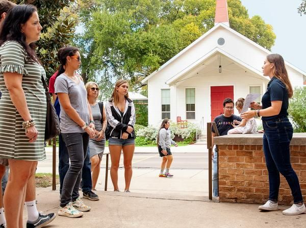 Students on a St. Edward's University campus tour