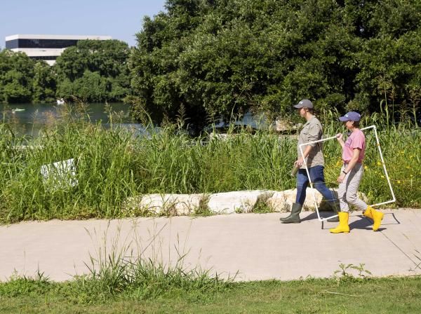 Students conduct research near Lady Bird Lake.