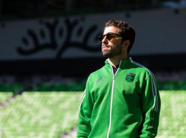 José Covarrubias ’18 poses for a photo at Austin FC Stadium.