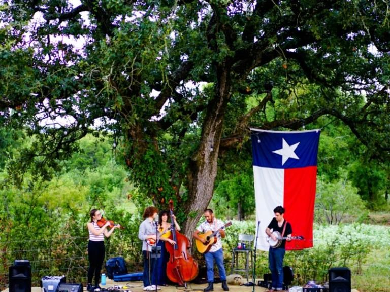 Band playing outdoors.