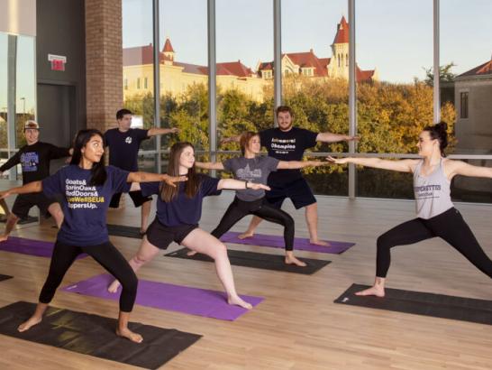 St. Edward's students in a yoga class on campus