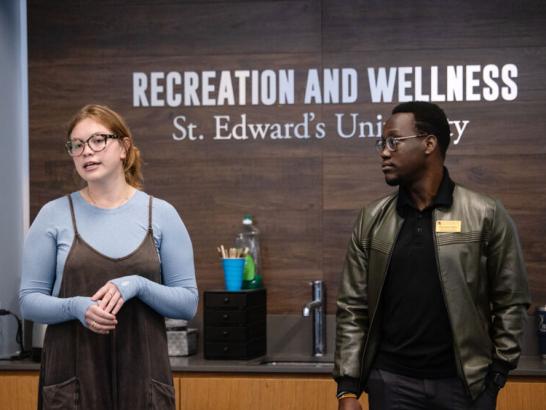 Students presenting a workshop as part of a Recreation and Wellness program at St. Edward's University