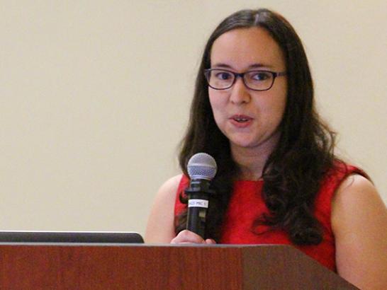 Dr. Victoria Rodriguez speaking at a McNair alumni event