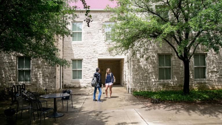 Two students outside the Jacques Dujarié Casitas