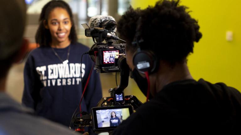 Meriam Elawad is in front of the camera for The College Tour episode of St. Edward's University