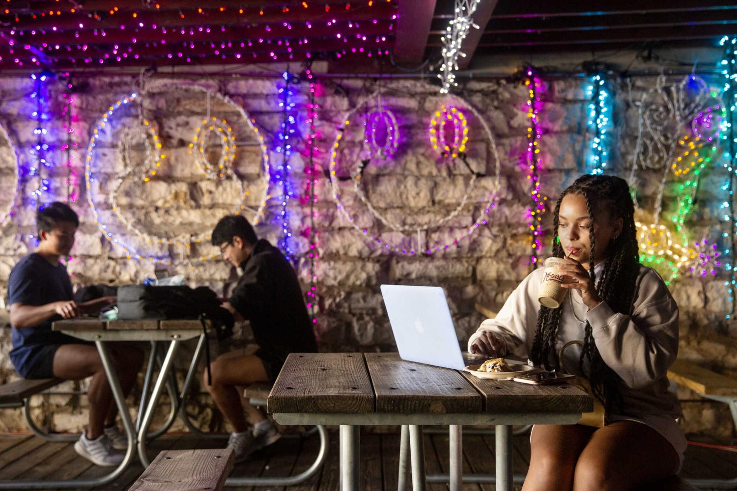 St. Edward's University students study at a local coffee shop near campus