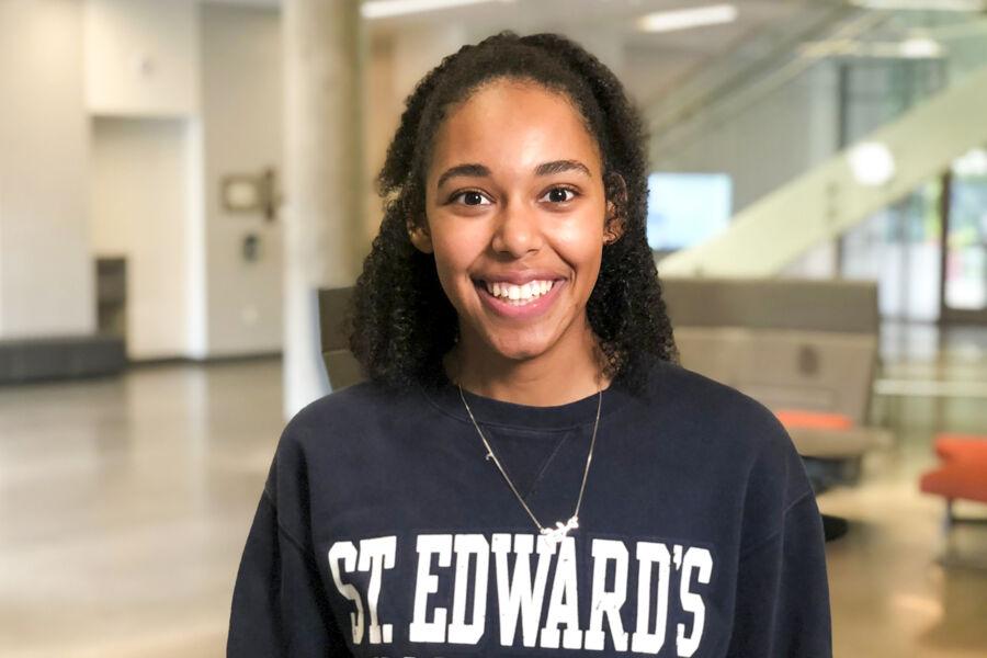 Meriam Elawad stands in John Brooks Williams Natural Sciences Center South.