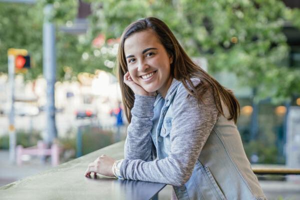 Paola Carpio sits on a patio on South Congress Avenue.