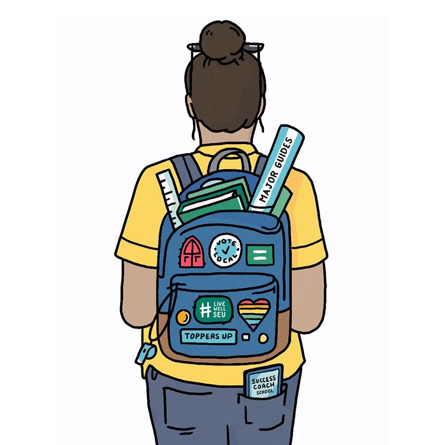 An illustration of a person wearing a backpack.