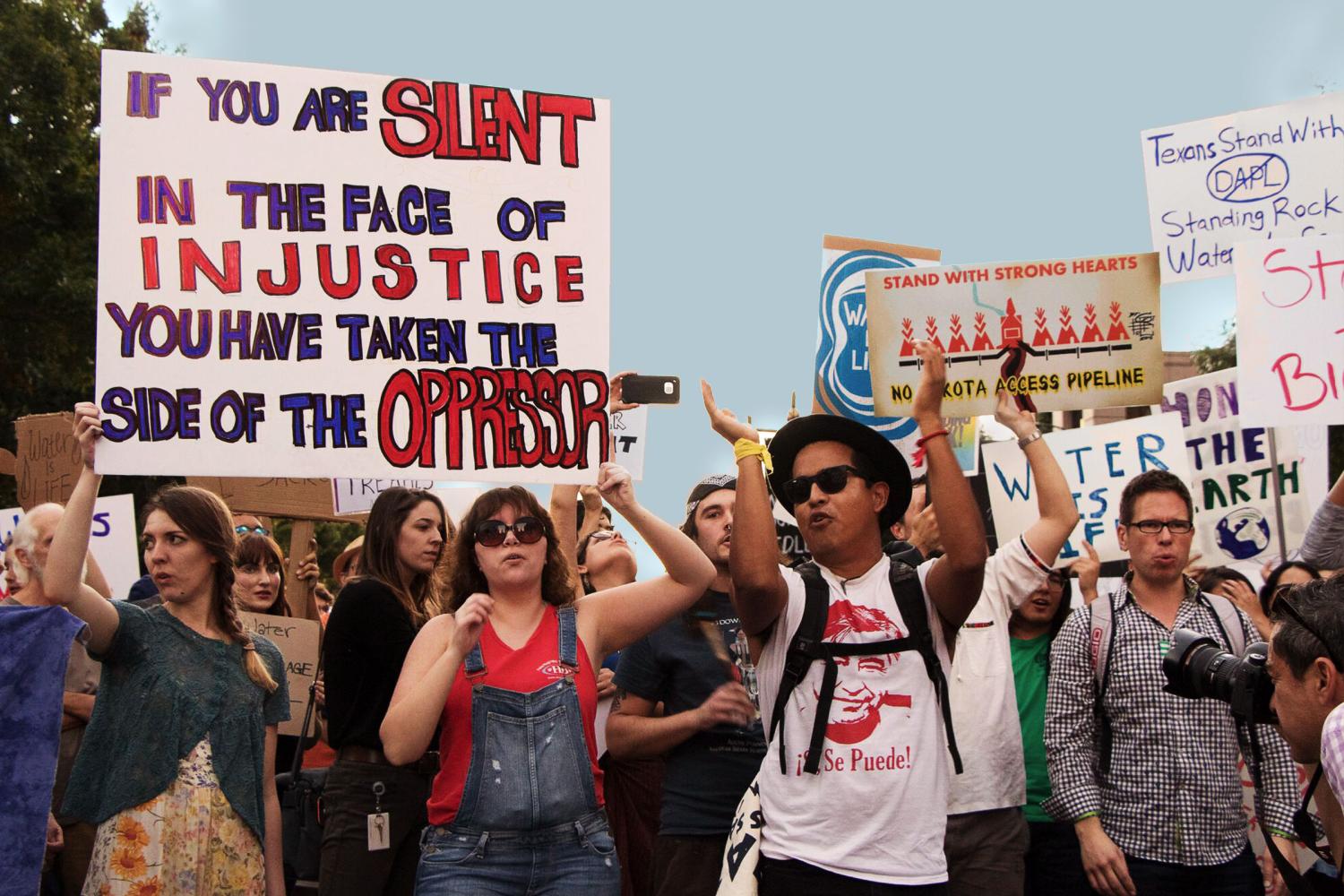 Dave Cortez marches at a protest.