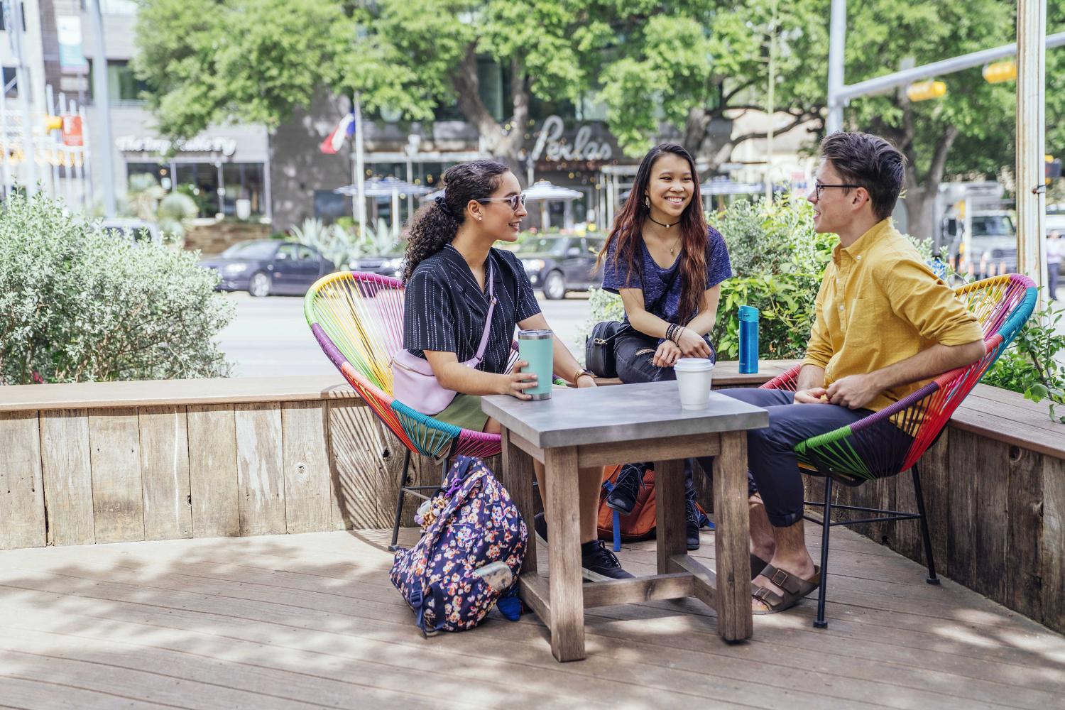 St. Edward's students studying at a coffee shop on South Congress in Austin, Texas