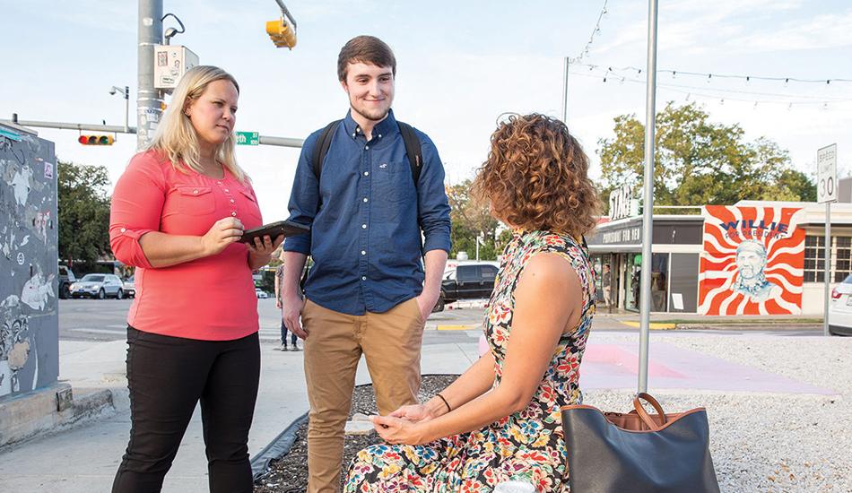 Students interviewing general public on the streets