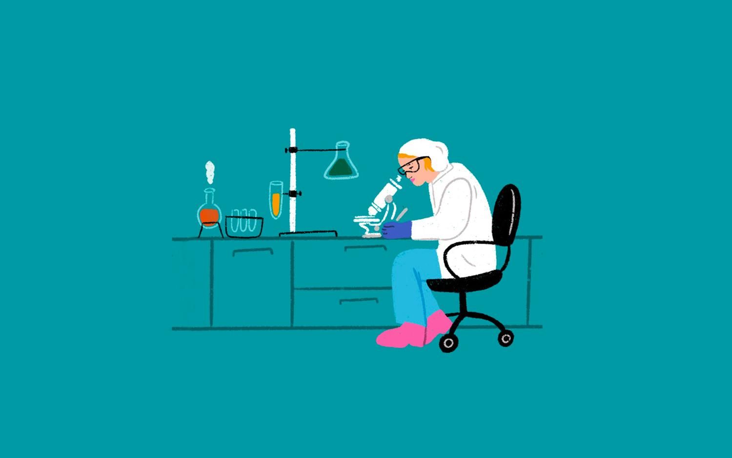 illustration of scientist looking into a microscope 