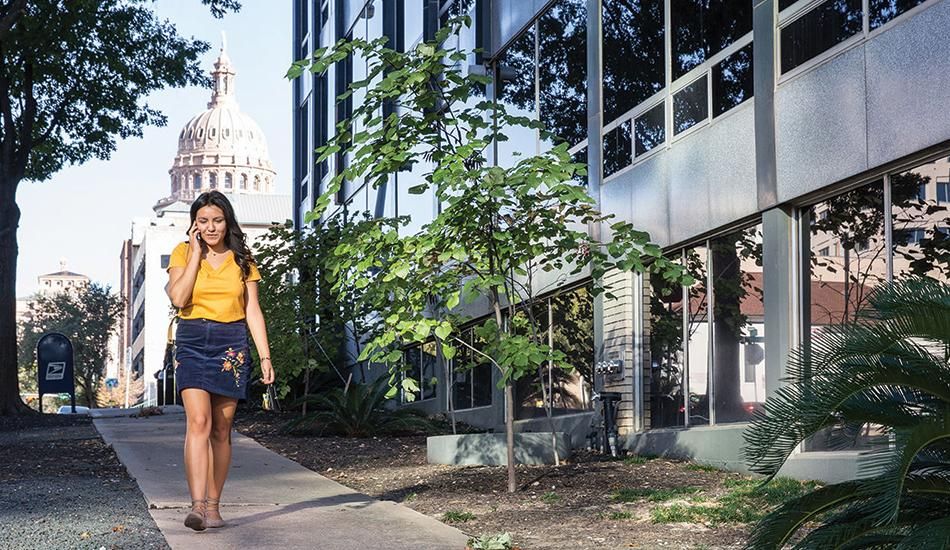 Jovahana Avila walking close to the Austil Capitol