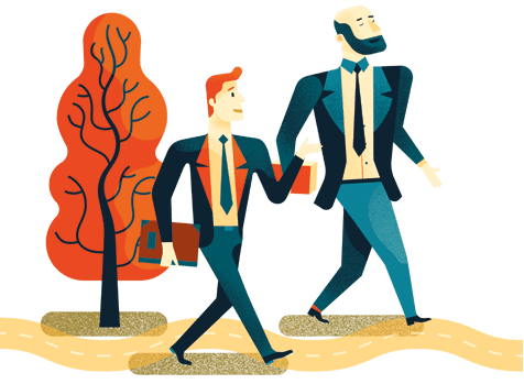 Graphic of two students walking