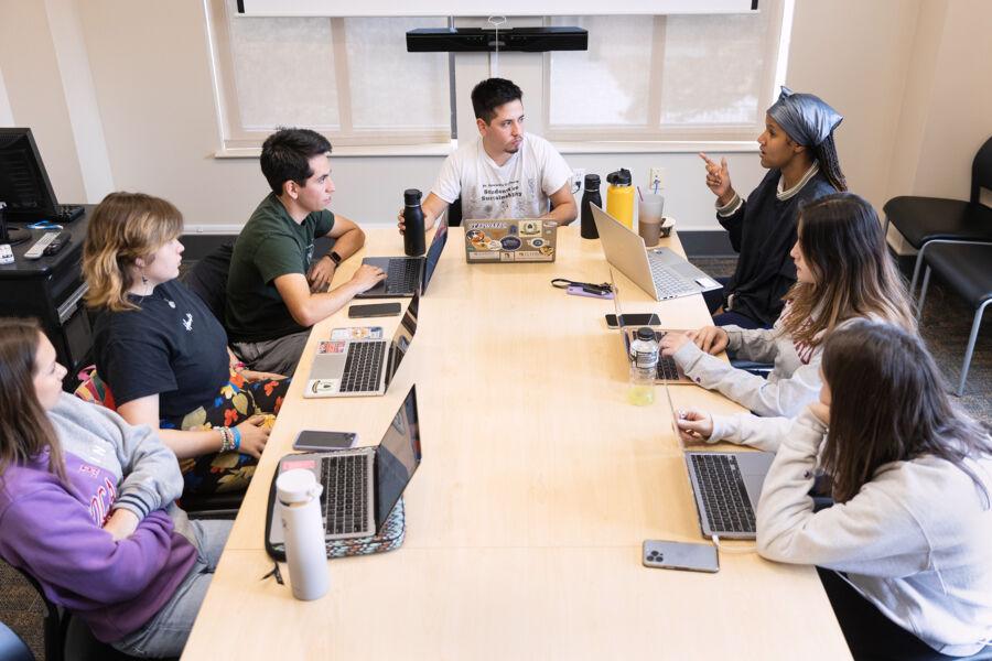 Ethan Tobias leads a Students for Sustainability committee meeting