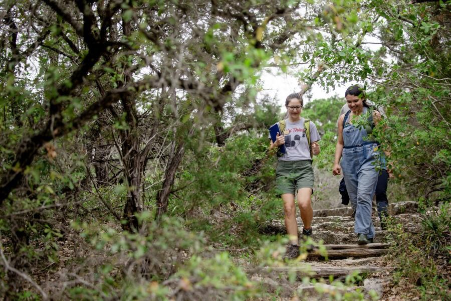 Students walk through Wild Basin on a tour